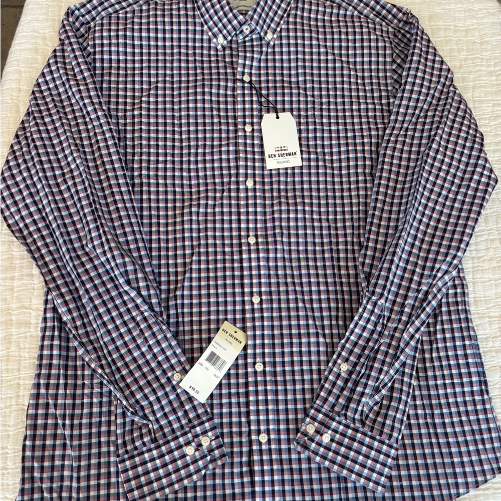 Ben Sherman Men's Checkered Shirt - Blue and Red